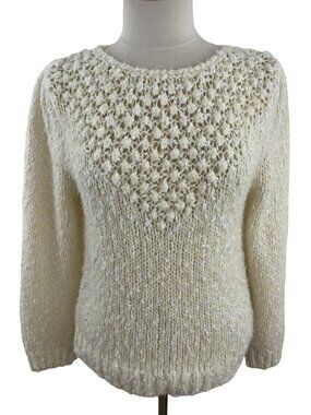 Vintage 90s Margules Hand Knit Popcorn Bubble Sweater Yellow Acrylic Women's M